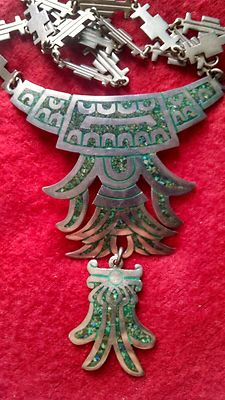 Vintage Taxco Sterling Silver Alfredo Villasana Turquoise Inlay Necklace