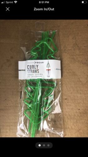 Design Focus Christmas Tree Straws Set 4 Green Curly Straws Dr...