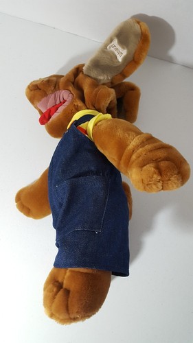 Ganz Bros 1984 Wrinkles Puppet Brown Dog in Bib Overalls w/bone Plushie 16