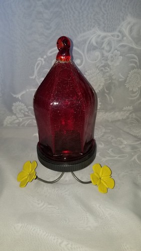 Red Crackle Glass Hummingbird Feeder