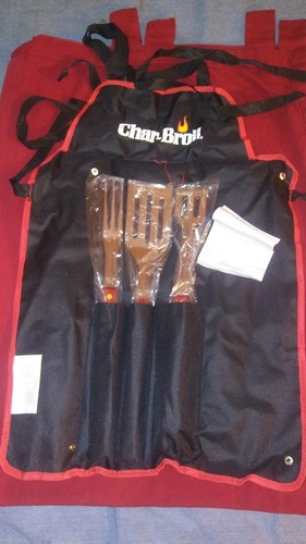 NEW CHAR-BROIL BBQ TOOL SET AND APRON