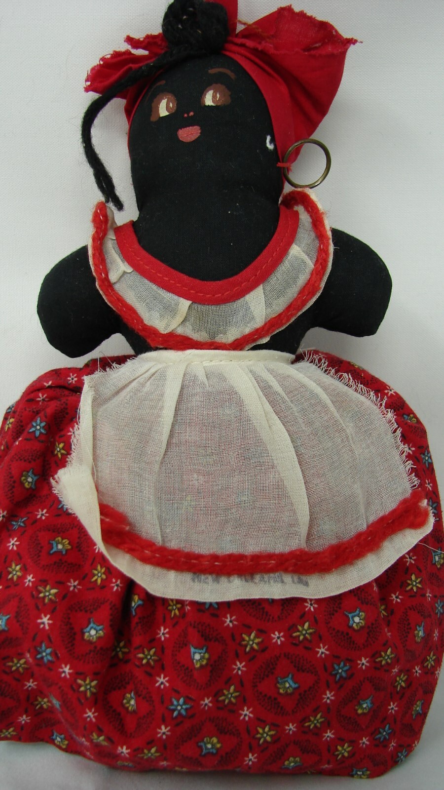 EARLY VINTAGE TOPSY TURVY BLACK WHITE RAG DOLL