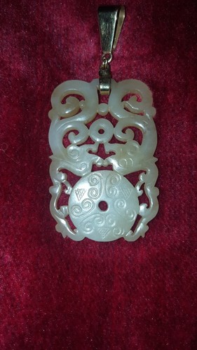 ANTIQUE CHINESE QING CARVED Double  Dragon WHITE JADE PENDANT