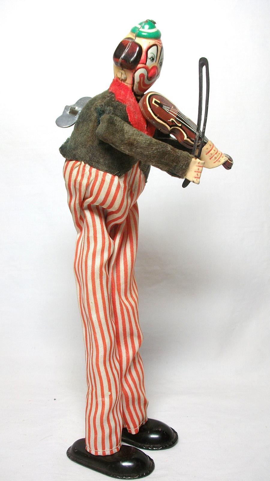 Wind Up T.P.S. Happy The Circus Clown Violinist Plays Violin Japan 1957 Works!