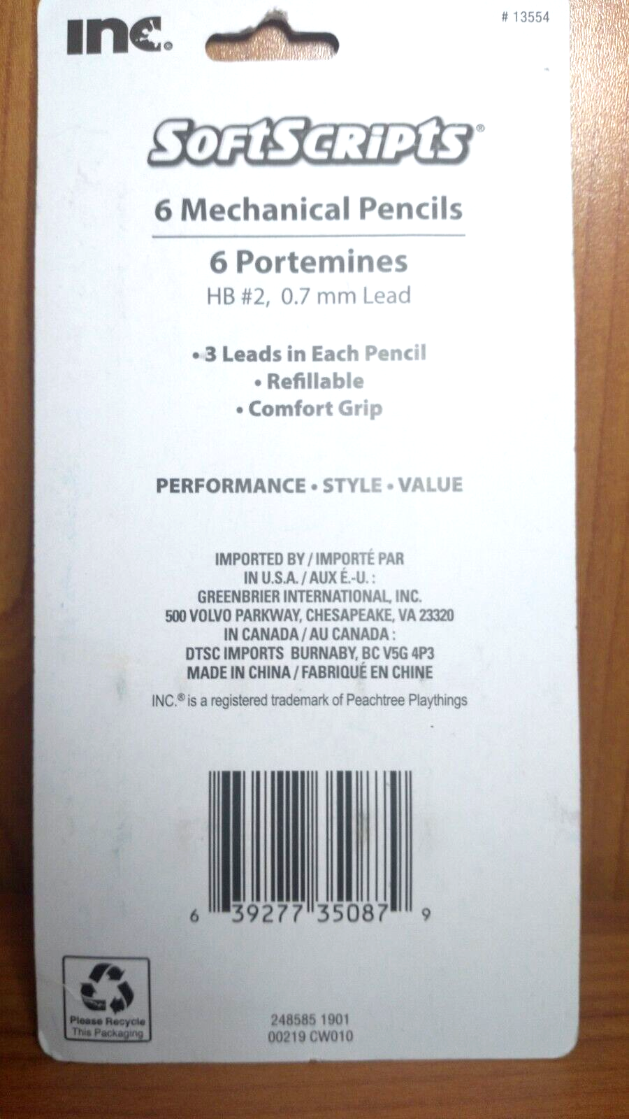 INC. SOFTSCRIPTS Mechanical Pencils, 6 PIECE, Rainbow Colors 3 LEADS GRIPS .7 MM