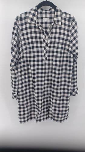 J Jill Dress Check Black White  Size XS Plaid Rayon Long Sleeve Shift Tunic