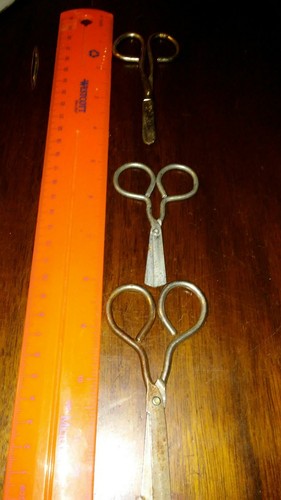 Old church scissors steel - get all 3 pair vintage rounded handle lot#3