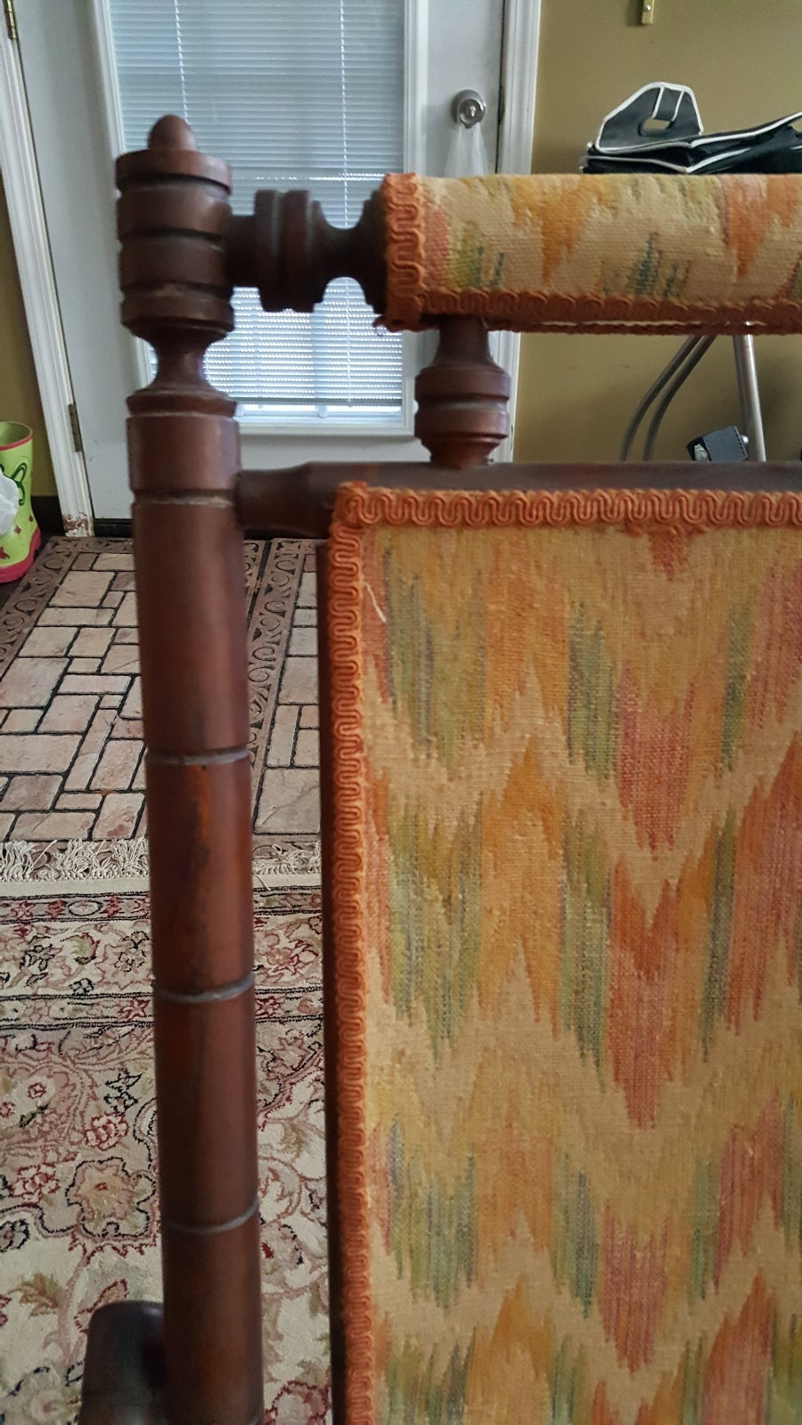 Antique Eastlake Victorian Turned Walnut Gold Material Rocking Chair