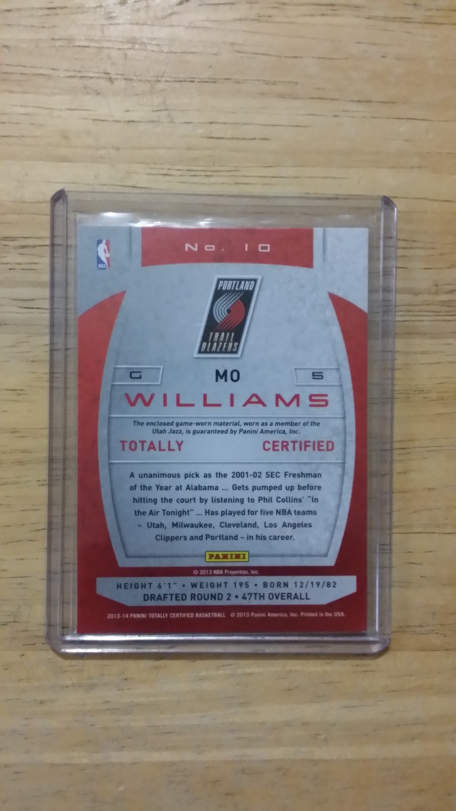 2013 Panini Totally Certified Mo Williams  #10 Patch Card