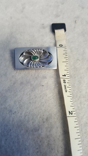 GEORG JENSEN # 269 Sterling Silver Brooch Pin with Green Agate ? Chryophrase?