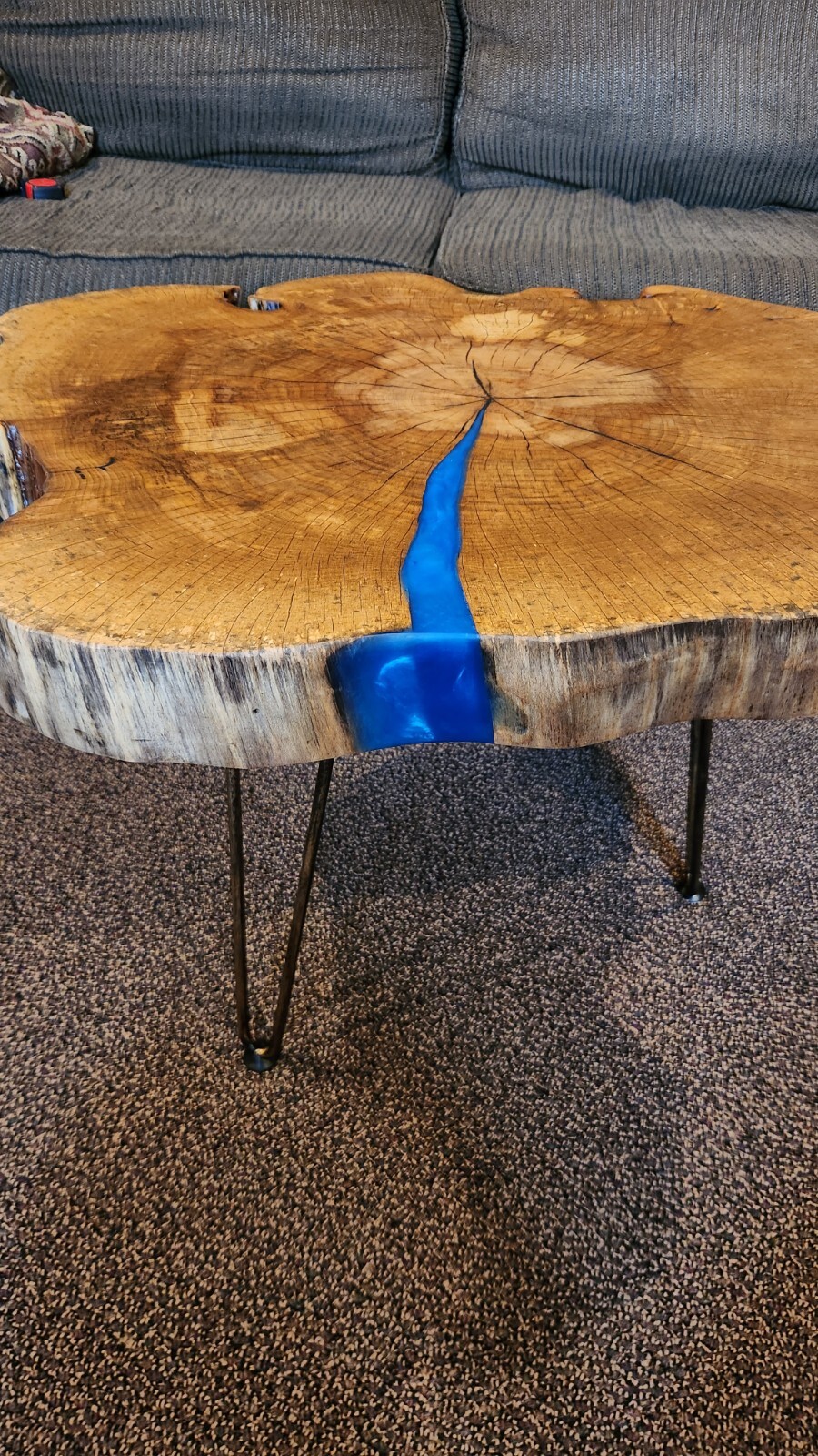 Stunning live edge coffee table with epoxy accents. Made