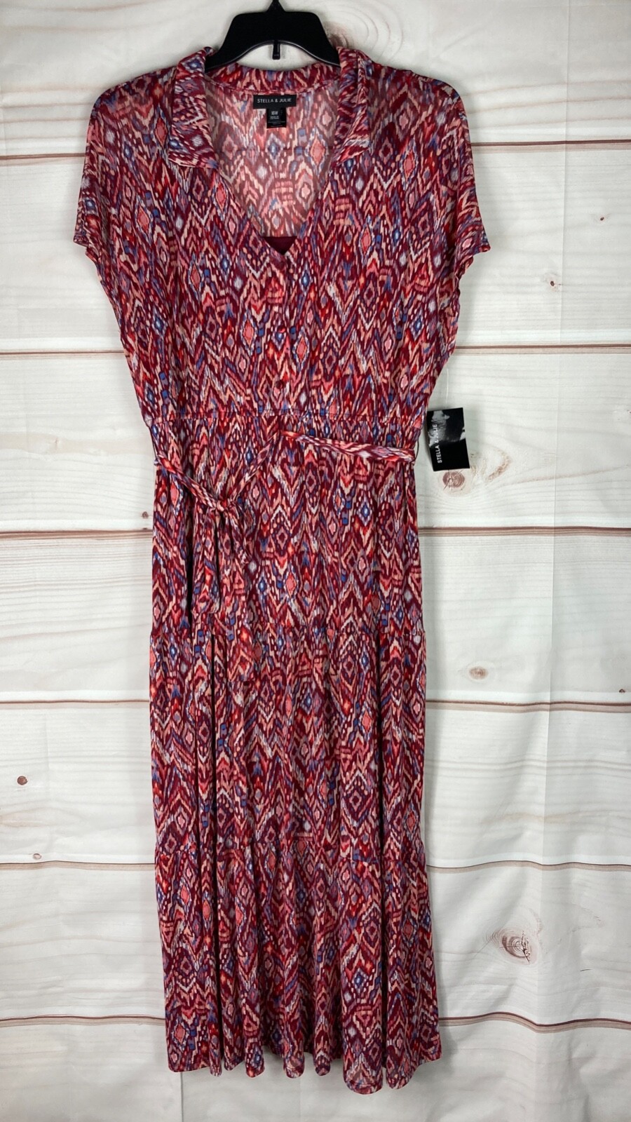 Stella & Julie Dress Women 16W Plus Mesh Knit Ikat Maxi 1/2