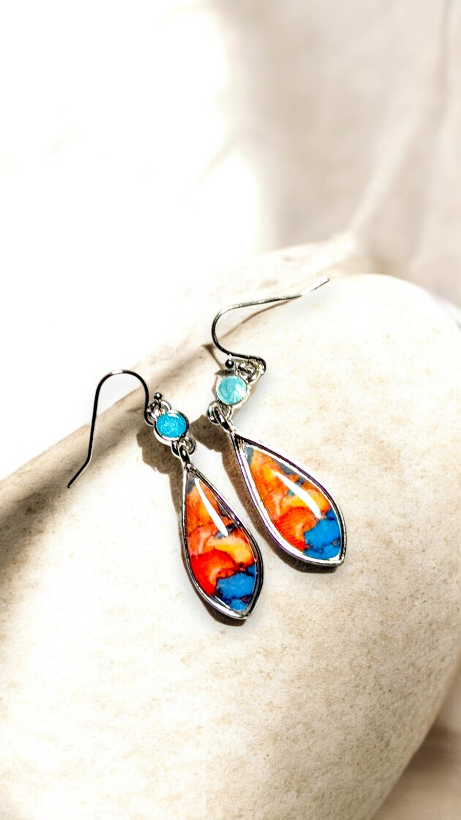 Colorful Glass Teardrop Earrings Silver Tone 2 Inch Boho Drop Jewelry for Women