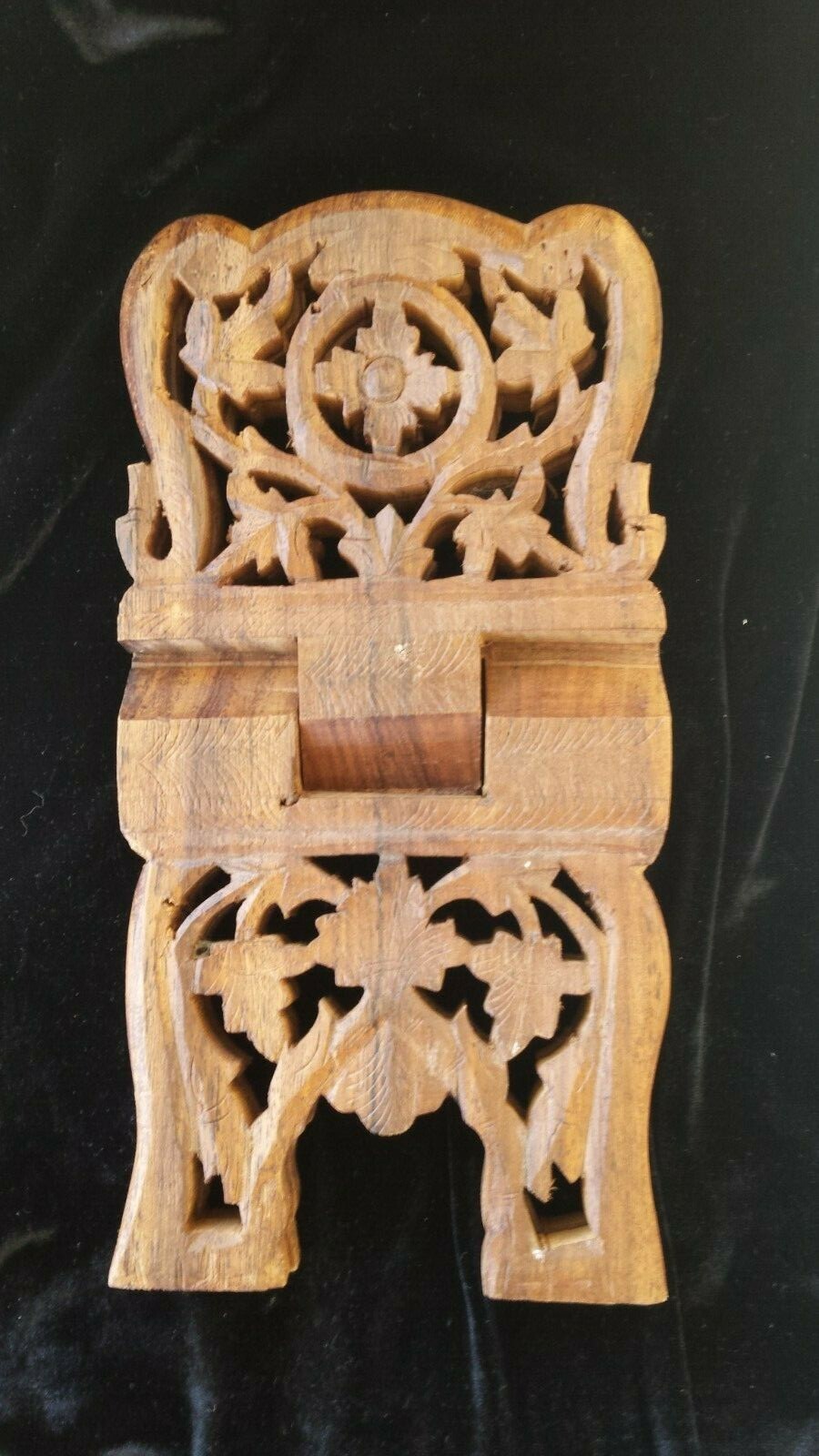 Book Stand Hand Carved Wooden Folding Bible or Cookbook Ornate Holder VTG