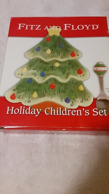 Fitz And Floyd Holiday Child's Ceramic Plate & Spoon Set Boxed.