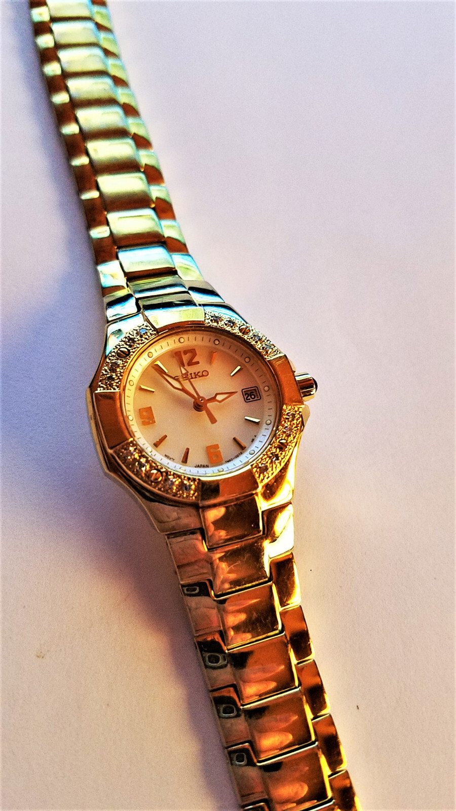 Seiko Women 7N82-0BF0 Quartz Watch Gold Bracelet Band Round
