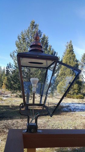 Antique PAIR of copper London street lanterns with original pole mounts 
