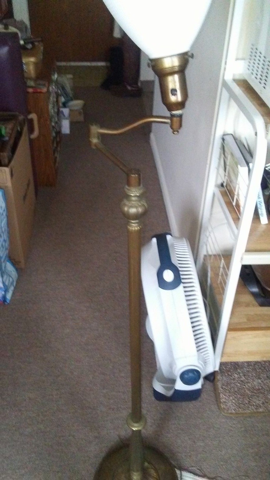 Vtg Heavy Brass Swing Arm Swivel Floor Lamp no shade Art Deco Read Light