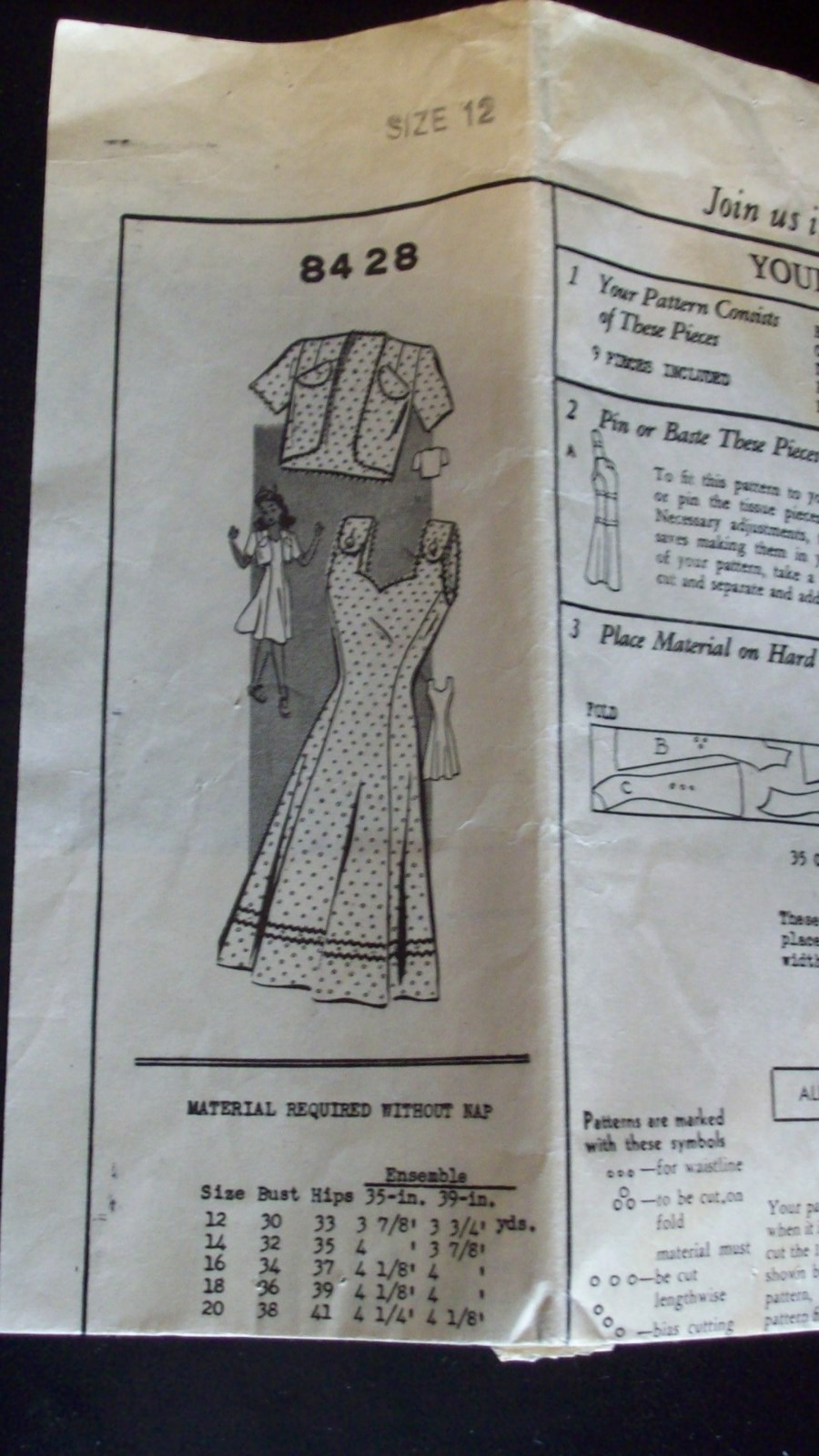 Vintage Sewing Pattern #8428 1940s Mail Order WWII Sun Dress & Bolero Jacket
