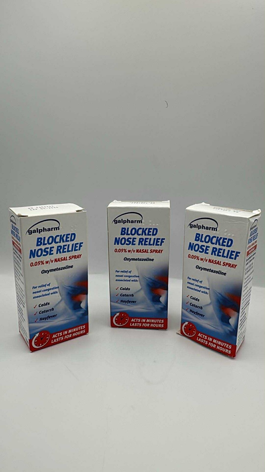 Pack of 3 x GALPHARM Blocked Nose Relief Nasal Spray Colds Catarrh Hayfever