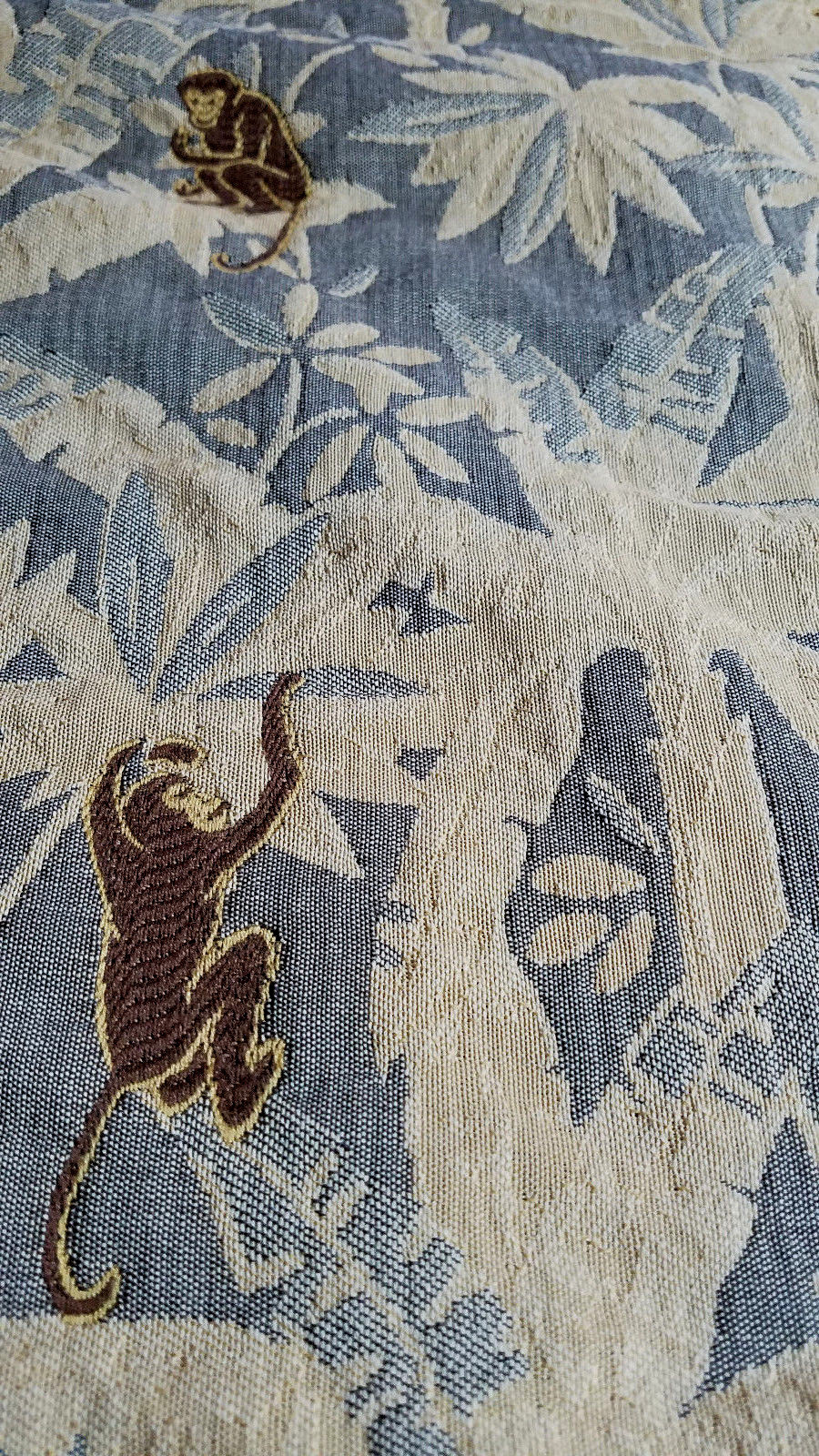 Vintage Embroidered Jacquard Fabric W/Monkeys   Cotton  1.3 Yards - 57