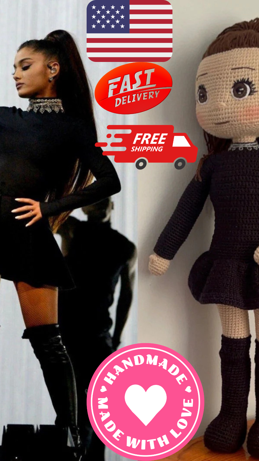 Ariana Grande crochet doll handmade clothes actor actress artist