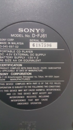 SONY CD Walkman D-FJ61 Gray AM FM Radio CD Player with G Protection