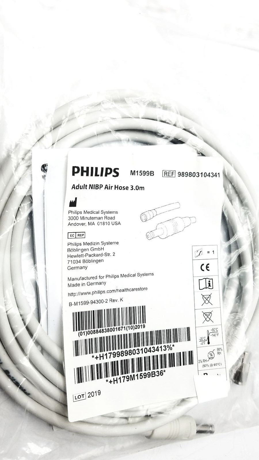 Philips M1599B Adult NIBP Air Hose 3.0m
