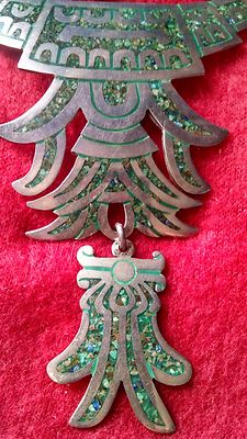 Vintage Taxco Sterling Silver Alfredo Villasana Turquoise Inlay Necklace