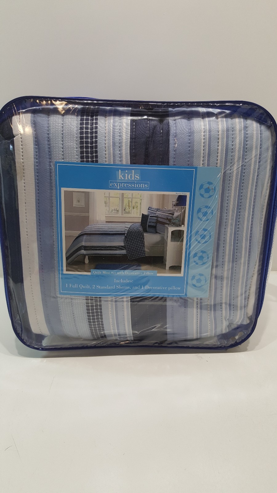 Kids Expressions Quilt Mini Set with Decorative Pillow 1 Full Quilt 2 shams Blue