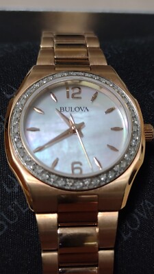 Bulova Women's Quartz Diamonds Rose Gold Stainless Steel Watch 26mm 98R205