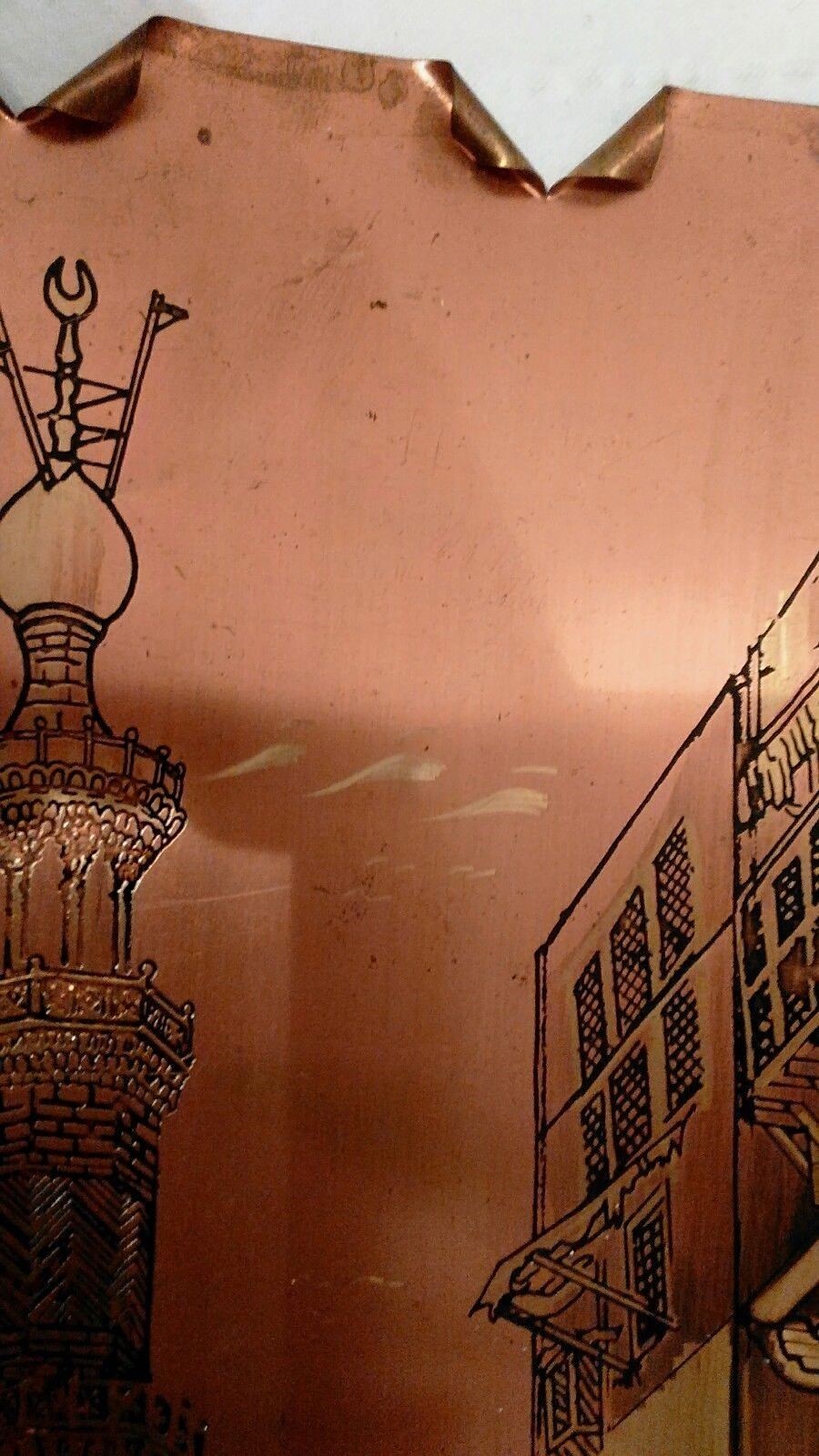 Etched Copper Art Painted Architecture City Outdoor Markets Camel People Homes
