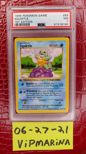 Pokemon 1999 1st Edition Shadowless SQUIRTLE PSA 7 NM- BIG