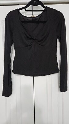 Moa Moa Twist  V-Neck  Blouse Womens Size XL Chest 35 Black Long Sleeve