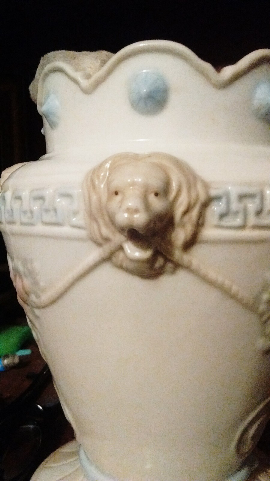 Beautiful Vase for Nursery or Girl child's room.  Girl and lion faces  flowers