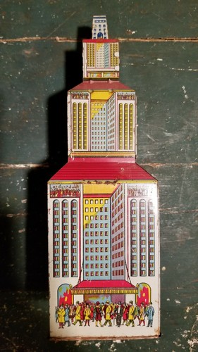 Vintage Marx Empire State Building Skyscraper Tin Litho Daredevil Flyer Toy