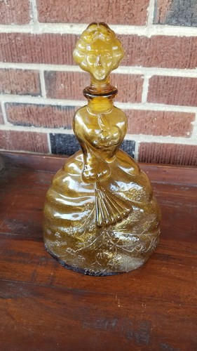 Vintage Victorian Women Amber Glass Decanter Italian Made