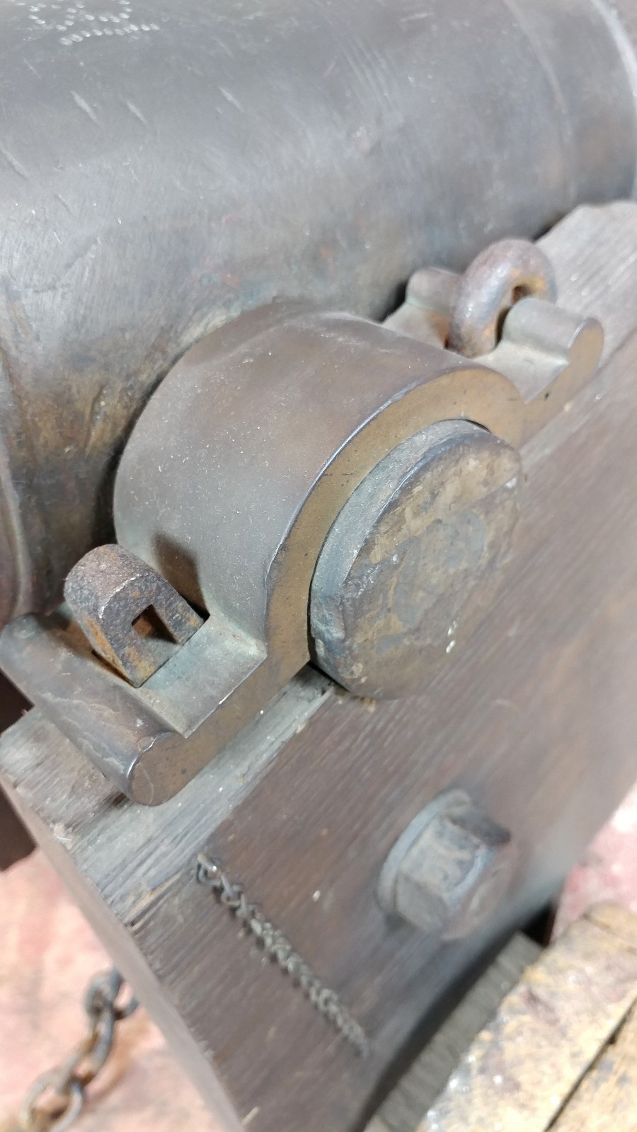 Antique Bronze Military Cannon w/ Wooden Cart