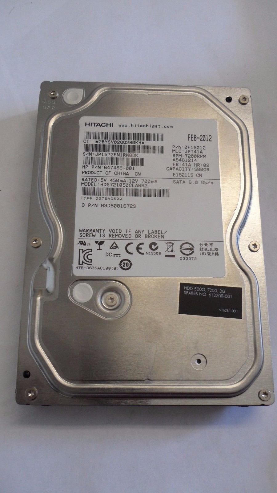 日立 HDS721050CLA662 500GB P/N: 0F13653 MLC: JPT3GH Hitachi HDS721050CLA662 500GB P/N: 0F13653 MLC: JPT3GH | eBay