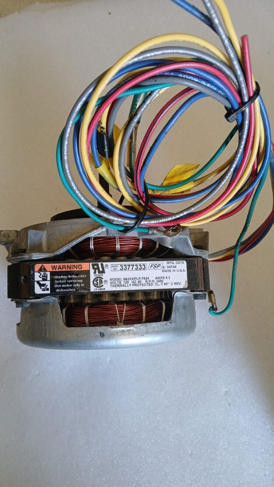 Dishwasher Motor (5.3A, 120V) 3377333 WP8534971 S62NXPLP Dishwasher Motor (5.3A, 120V) 3377333 WP8534971 S62NXPLP