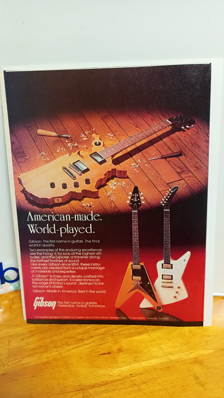 GIBSON GUITARS 1984 FLYING V EXPLORER ORIGINAL AD PRINT 11 X