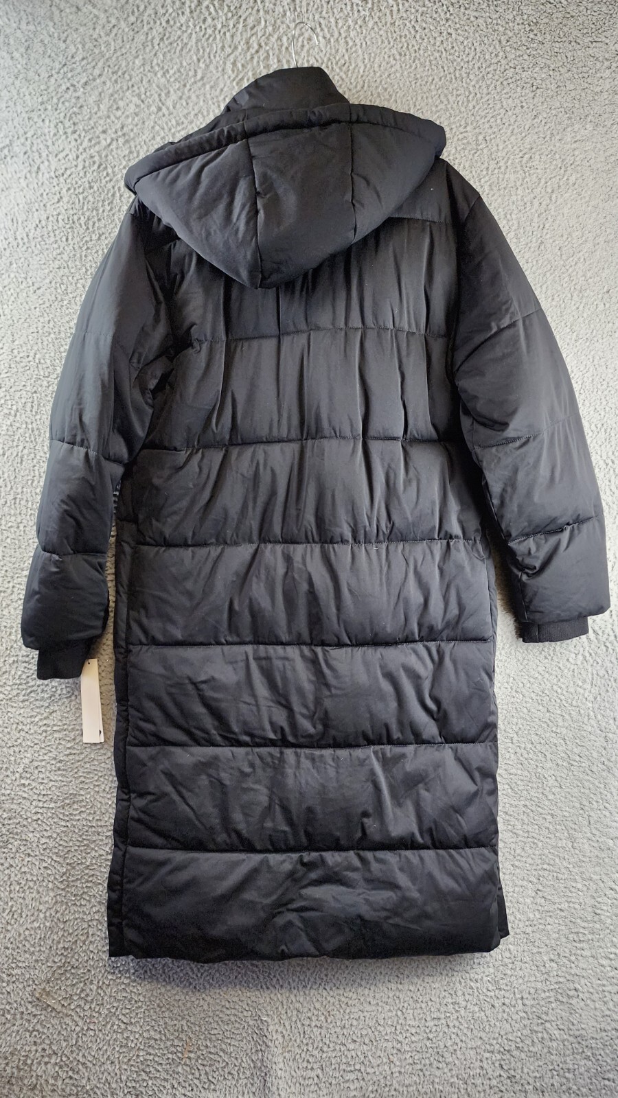AQUA Long Hooded Puffer Coat Women's Small Black Fixed Drawstring Snap Closure - Picture 12 of 12