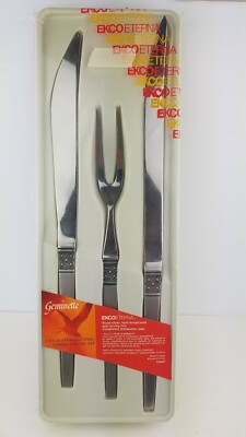 VTG EKCO Eterna Geminette 3-Pc Stainless Steel Forged Carving Set New/Old Stock