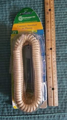 Almond 25 Ft. Coil Telephone  Phone Cord w/ Plugs New Southwestern Bell # S60050