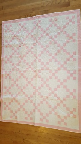 Vintage Pink & White Quilt Small Child's Hand  Quilted 57