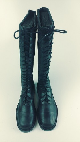 Rare RALPH LAUREN Regina LACE UP BOOTS Gray Black TALL RIDING Leather Wool Sz 9