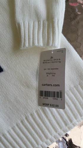 Carter's Toddler Girl's Long Sleeve Scottie Dog Sweater Creme  Size 2T