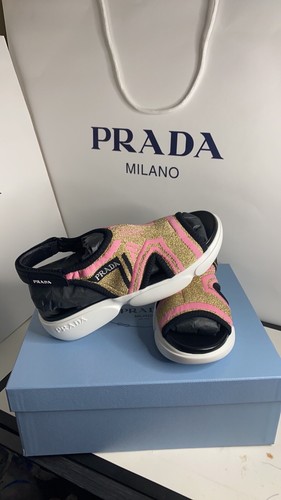Pre-owned Prada 1x361l Women's Pink Black Knit Lure Cloudburst Shoes, Euro 35.5, 36.5