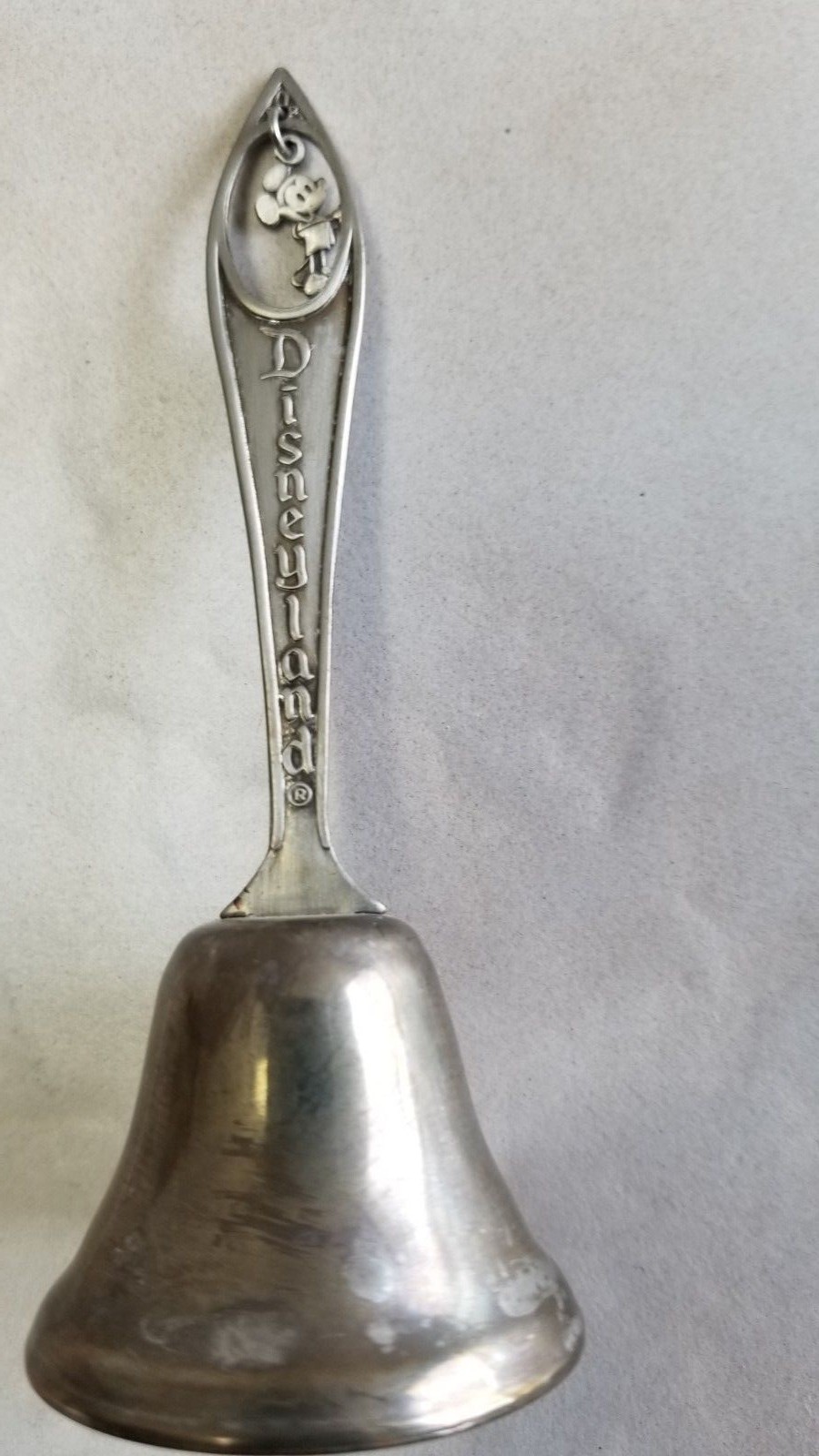 Vintage Silver tone Metal Bell Disneyland Mickey Mouse Charm 4 inches