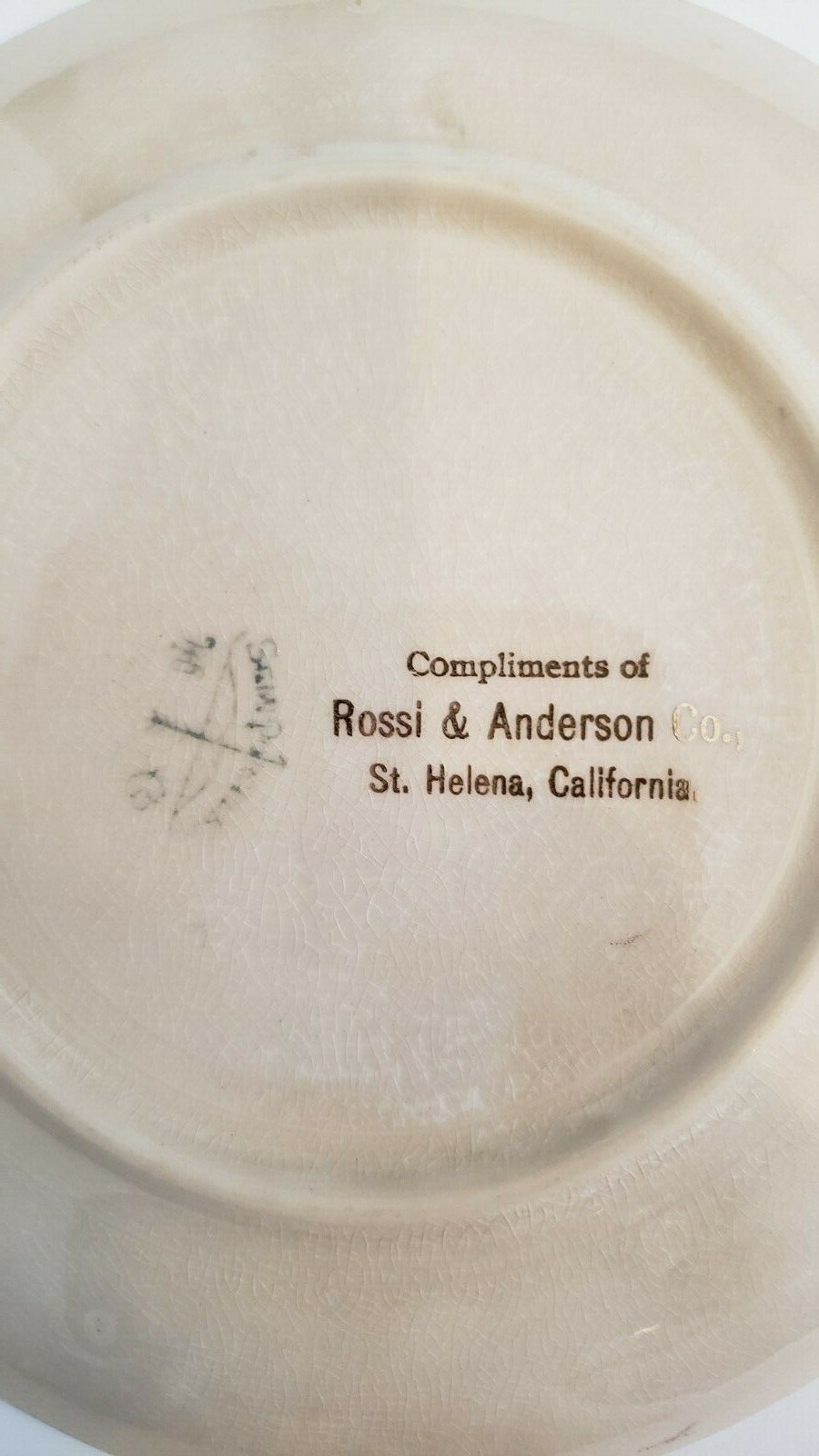 VINTAGE 1913 ADVERTISING CALENDAR PLATE ROSSI & ANDERSON CO. ST HELENA, CA